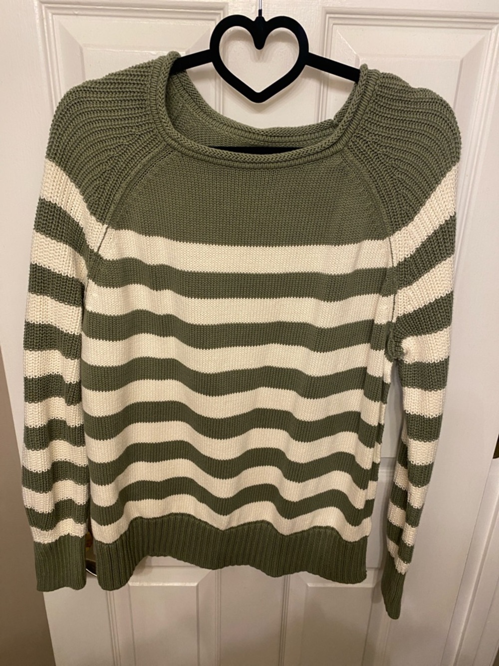 aerie Olive & Cream Striped Scoop Neck Sweater
